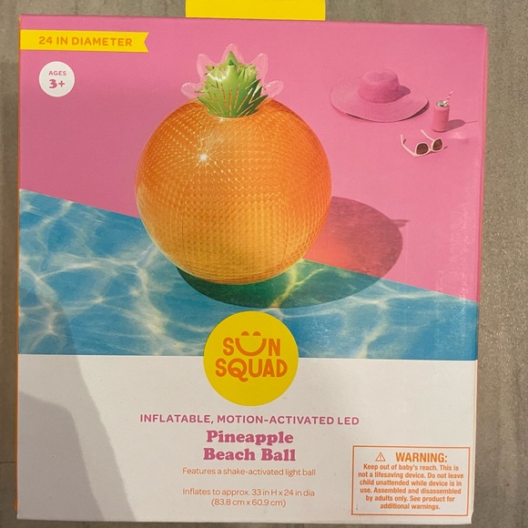 Sun Squad Other - Orange Pineapple inflatable motion-activated LED Beach Ball New